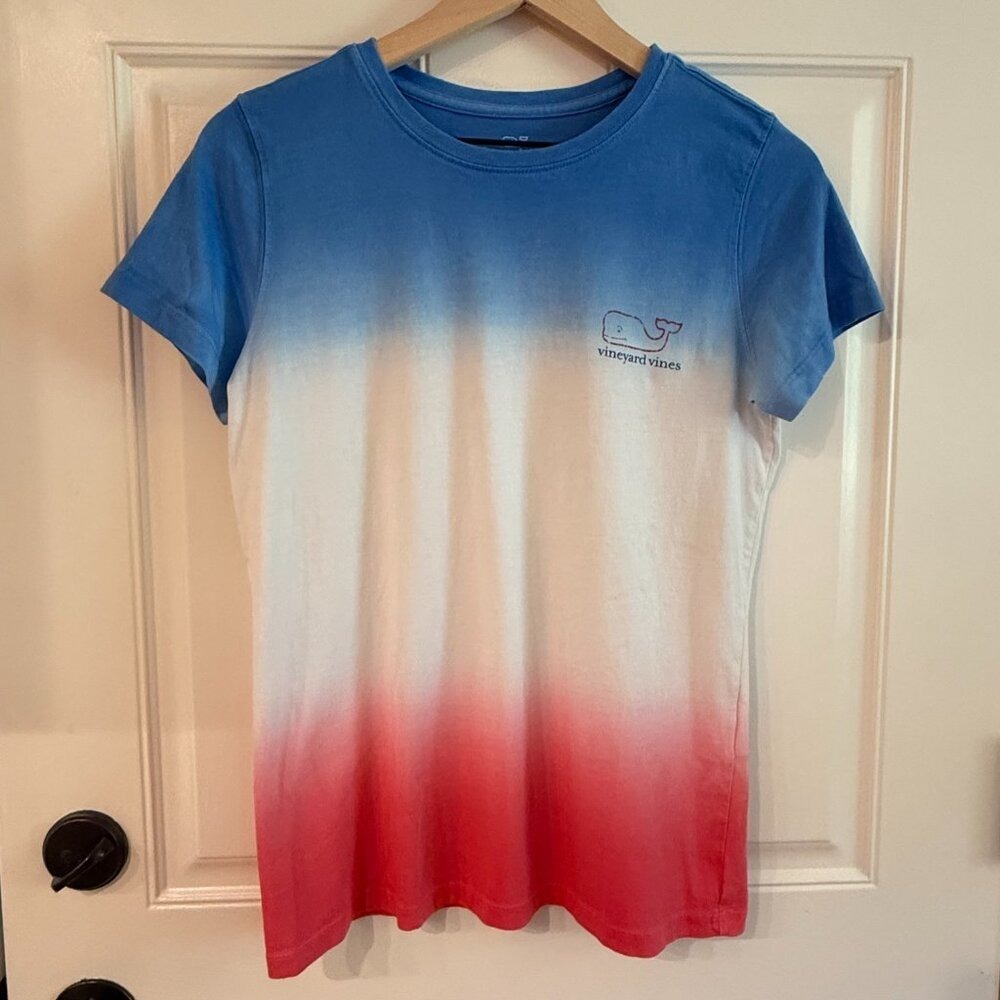 Vineyard Vines USA Red White Blue Dip Dye 100% Cotton T-Shirt S Summer Preppy